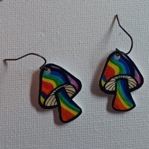 4/$60 New Rainbow Coloured Mushroom Pair of Earrings - Hand-Made
